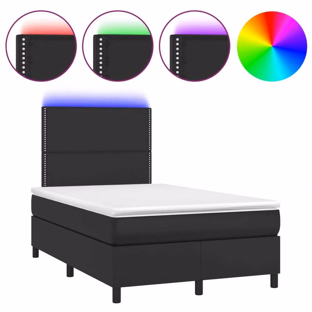 Giroletto a Molle con Materasso e LED Nero 120x200cm Pelle finta