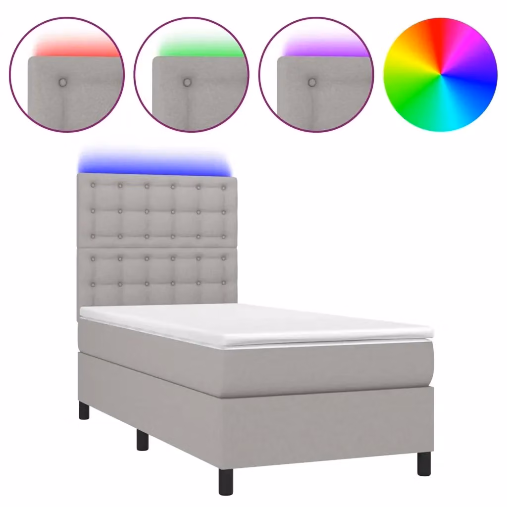 Letto Ibrido con Materasso e Illuminazione LED vidaXL in Tessuto Grigio e Bianco L/P/H: 90 x 200 x 128 cm – 2