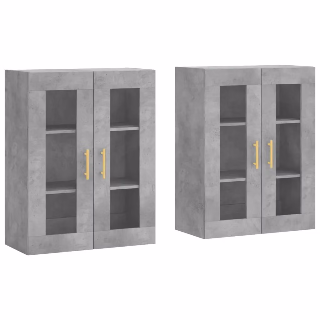 Set di 2 armadietti da parete vidaXL con ante in vetro, colore grigio, design moderno per bagno