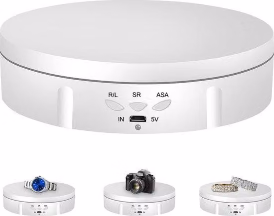 Piattaforma girevole automatica per fotografia - Piattaforma girevole a 360 gradi - Supporto per gioielli e orologi - Bianco