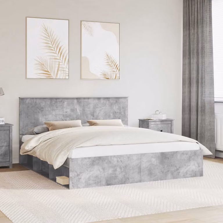 Struttura del letto moderna vidaXL in pino massello color grigio, L/P: 180 x 200 cm