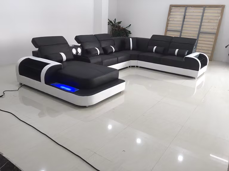 Moderne Schwarz Weiß eckgarnitur sofa polster eckcouch couch U-Form sofas led