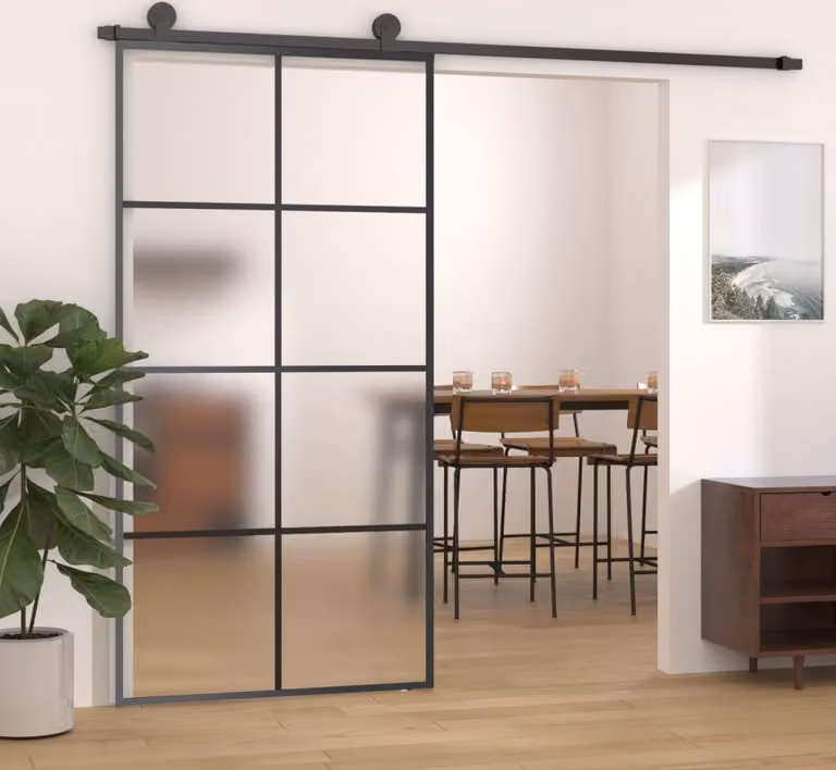 The Living Store porta scorrevole in alluminio e vetro ESG 102,5x205 cm nero