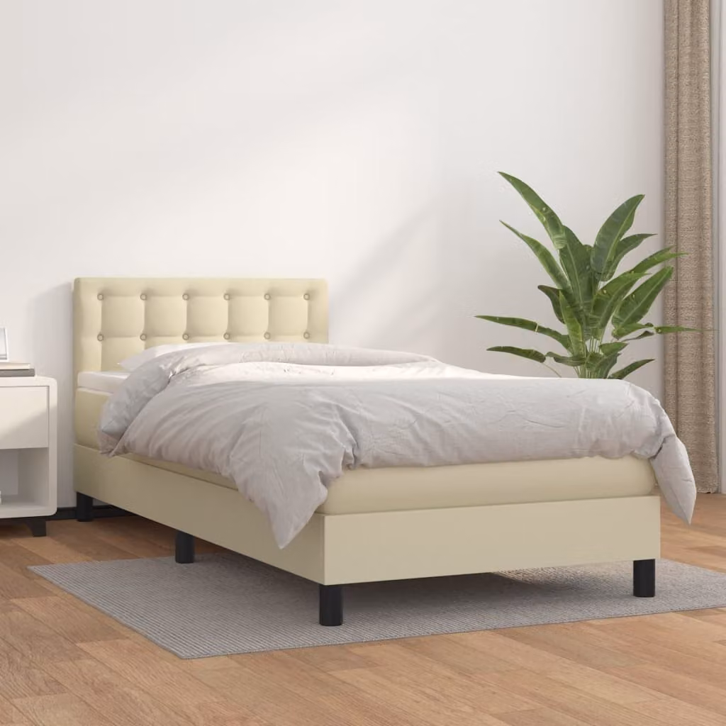 Letto con Giroletto a Molle e Materasso Ibrido vidaXL in Similpelle Beige e Bianco L/P/H: 203 x 100 x 88 cm