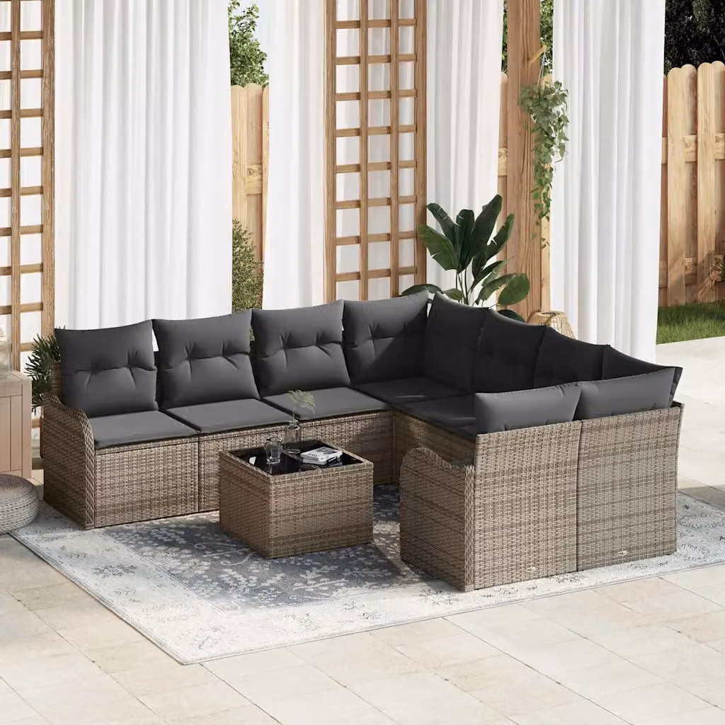 vidaXL Set Divano da Giardino a L con Tavolino da Esterno 9 Pezzi Grigio – 1