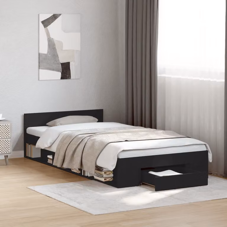vidaXL Giroletto con Cassetto Nero in Legno Multistrato L/P/H: 190 x 90 x 45 cm