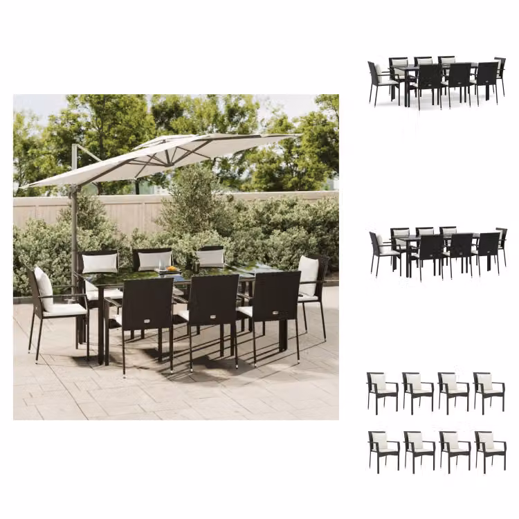 vidaXL set da pranzo da giardino 9 pezzi con cuscini in poly rattan nero - Set di mobili da giardino