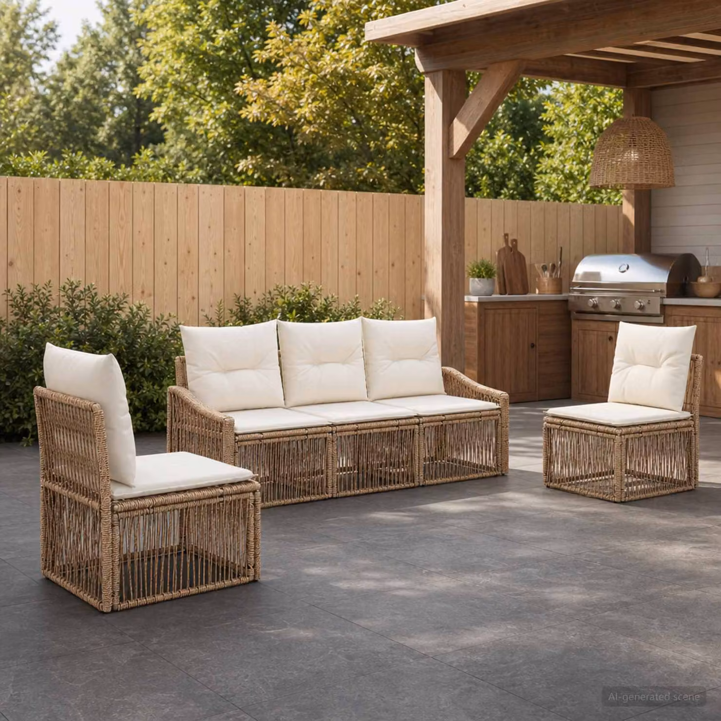 Set Divano da Giardino a L vidaXL in Polyrattan Beige con Cuscini Imbottiti e Struttura in Acciaio Verniciato a Polvere