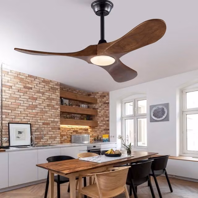 Ventilatore da soffitto 106x30 cm in legno nero con LED silenzioso per soggiorno –