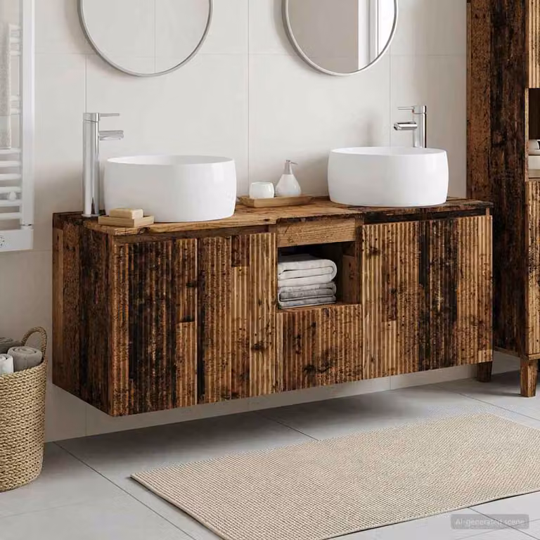 Set di 3 mobili da bagno vidaXL in legno marrone con vanità e pensili, L/P/H: 49,5 x 44,5 x 66 cm