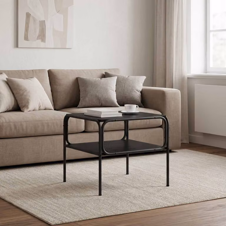 vidaXL Tavolo laterale moderno nero con piano in MDF e struttura in metallo L 100 cm x P 50 cm x H 46 cm