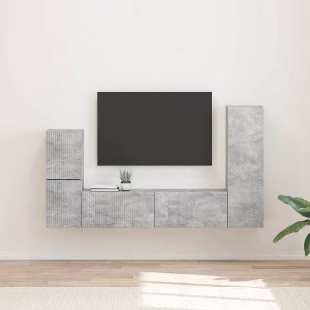 Set mobile TV 4 pz Grigio cemento Legno ingegnerizzato 3409027