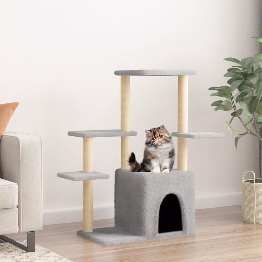 vidaXL Albero per Gatti con Tiragraffi in Sisal e Legno, Grigio, Altezza: 97,5 cm