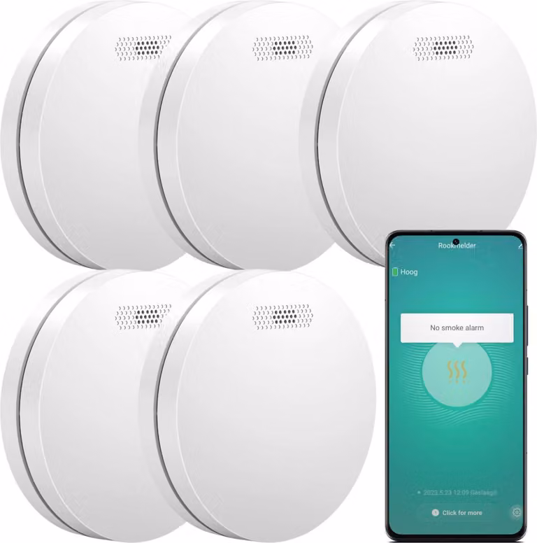 Aroha Smart Connect Rilevatore di Fumo WiFi - Batteria da 10 Anni, Sensore Fumo WiFi Con App Tuya & Smartlife - Allarme Anticendio - 5 pezzi