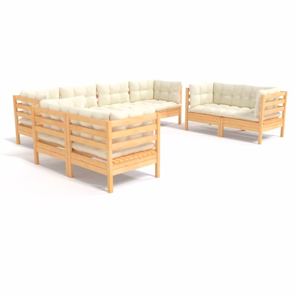 Set Divani da Giardino 8 pz con Cuscini Crema in Massello di Pino
