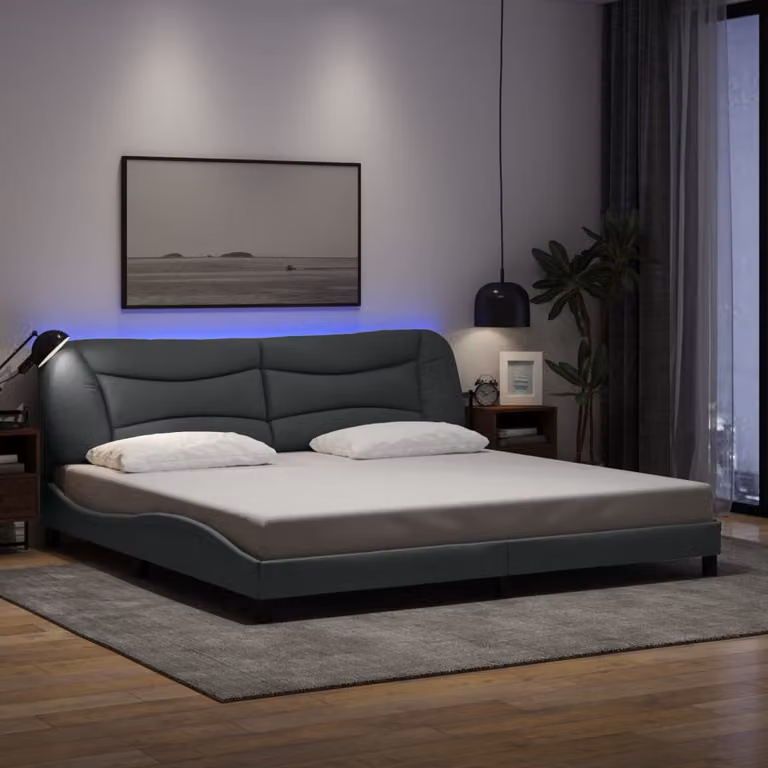 Giroletto Hvar vidaXL in tessuto grigio con illuminazione LED e porta USB, senza materasso, L/P: 200 x 200 cm