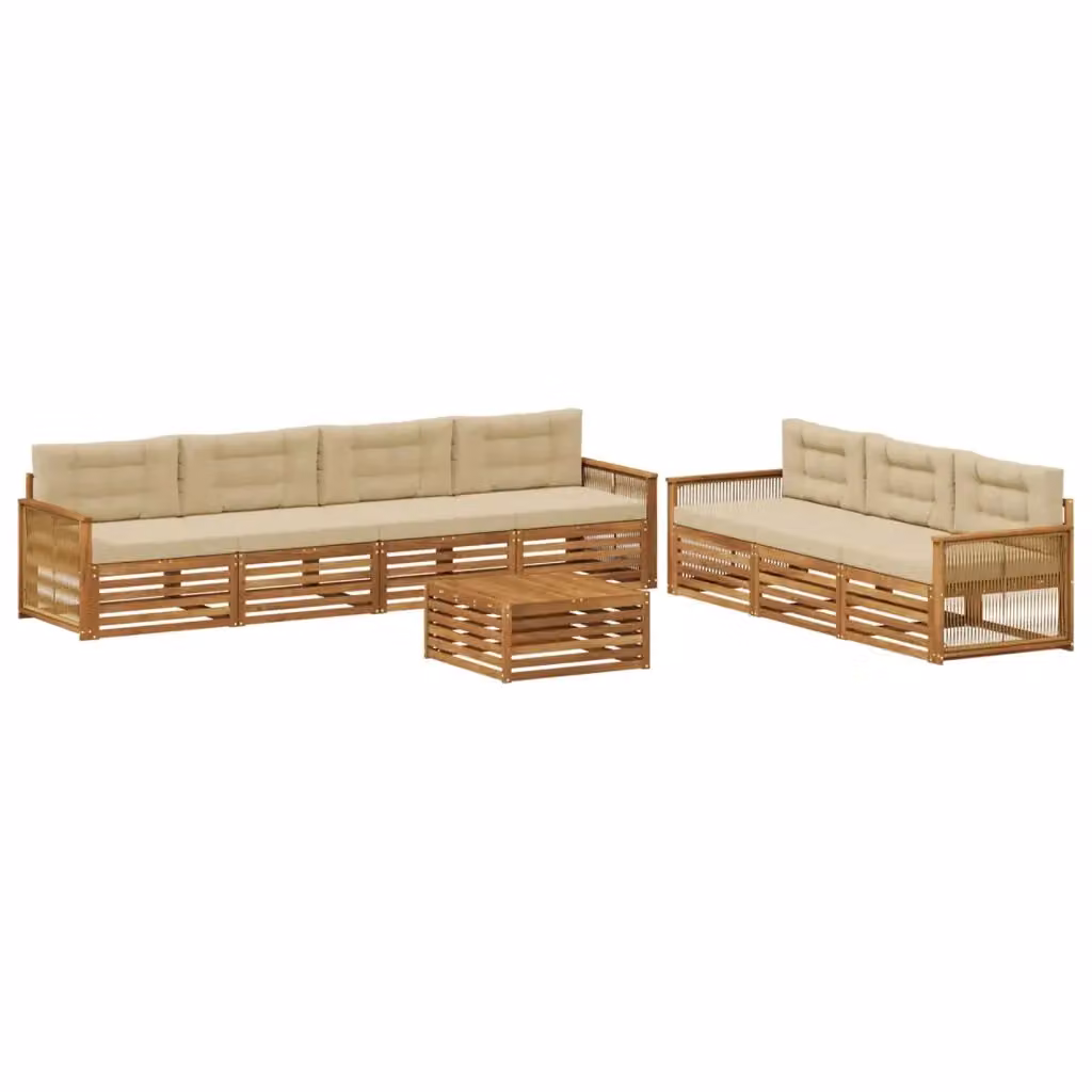 Set di divani da esterno vidaXL in legno di acacia con cuscini beige e tavolino da giardino 8 pezzi – 2