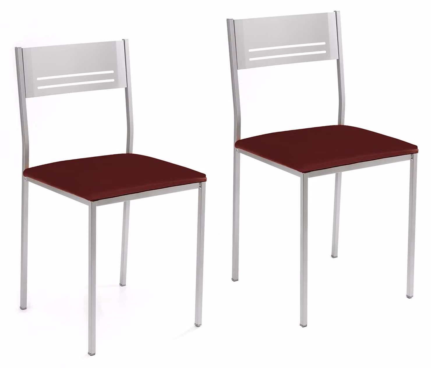 2 sedie da cucina, in metallo, colore bordeaux, altezza seduta 45 cm, schienale a listelli