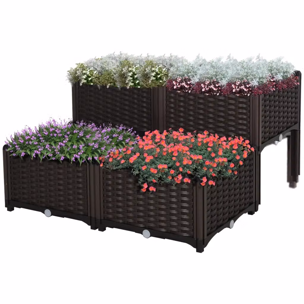 Set di 4 fioriere quadrate Minimal marroni per giardino, L/P/H: 40 x 40 x 26/44 cm – 2