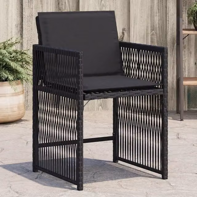 Set di 4 sedie da giardino vidaXL in polyrattan nero con cuscini e braccioli – 1