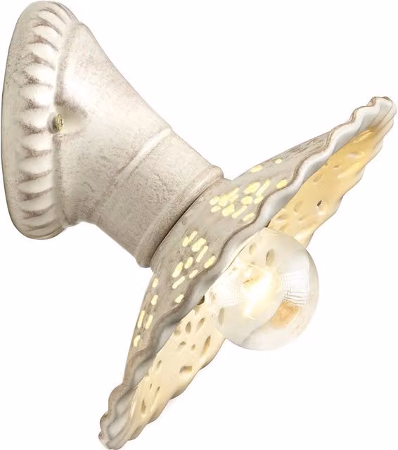 Applique MERLETTO MATT Cerimiche Borso in ceramica e metallo bianca con base obliqua e paralume rotondo Ø21 cm