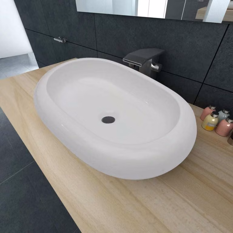 Lavabo in Vetroceramica Ovale Bianco 63 x 42 cm