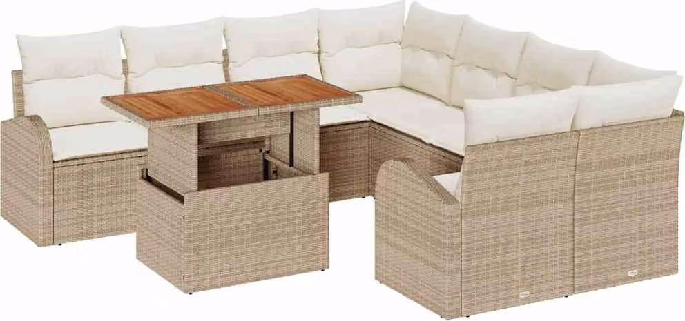 Set Divano da Giardino 9 pcs Beige Poly Rattan