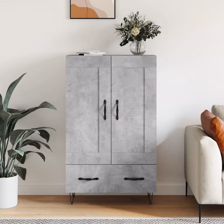 Credenza moderna vidaXL in legno multistrato e metallo, colore grigio cemento, L: 69,5 cm, P: 31 cm, H: 115 cm