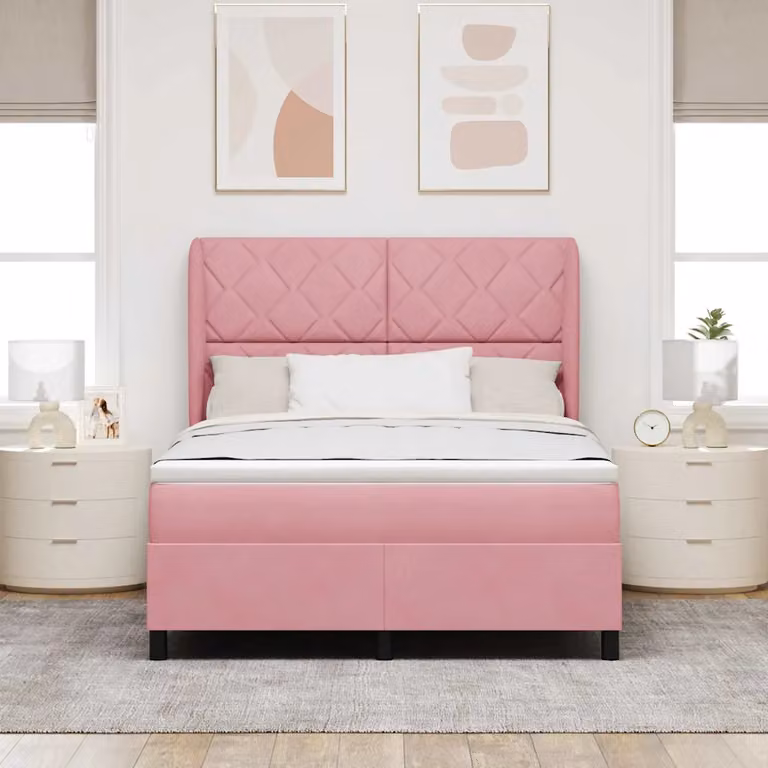 Letto a molle ibrido con testiera vidaXL in velluto rosa L/P: 140 x 190 cm