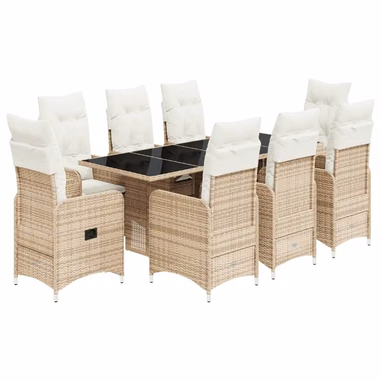 Set da Bistrò da Giardino 9 pz con Cuscini Beige in Polyrattan