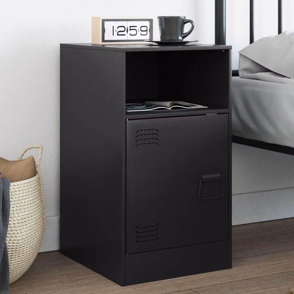 Comodino vidaXL in metallo nero opaco da appendere al muro L: 34,5 cm, P: 39 cm, H: 62 cm