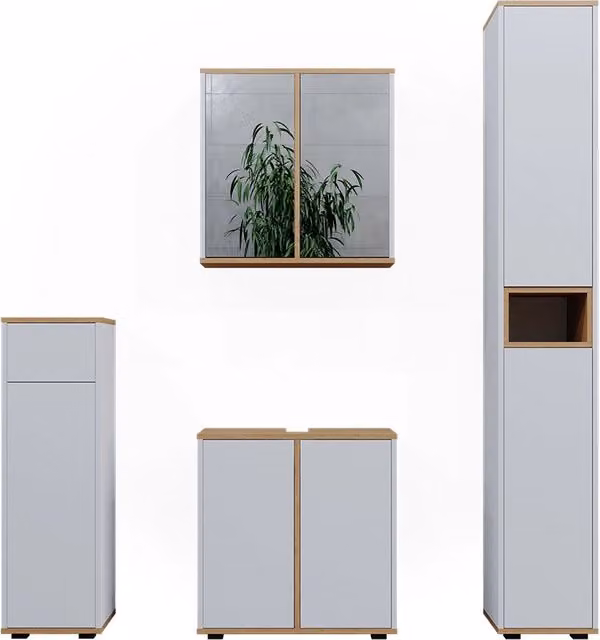 Set mobili bagno Didi Bianco/Rovere artigianale 4 pezzi Vicco