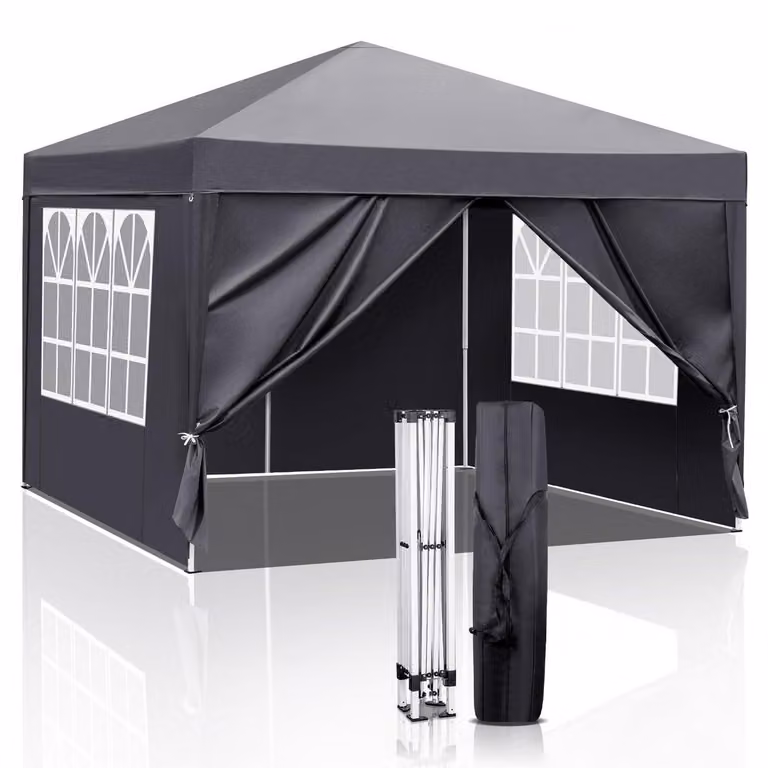 Gazebo da esterno 3x3 metri, regolabile in altezza, impermeabile, grigio, con 4 pannelli laterali