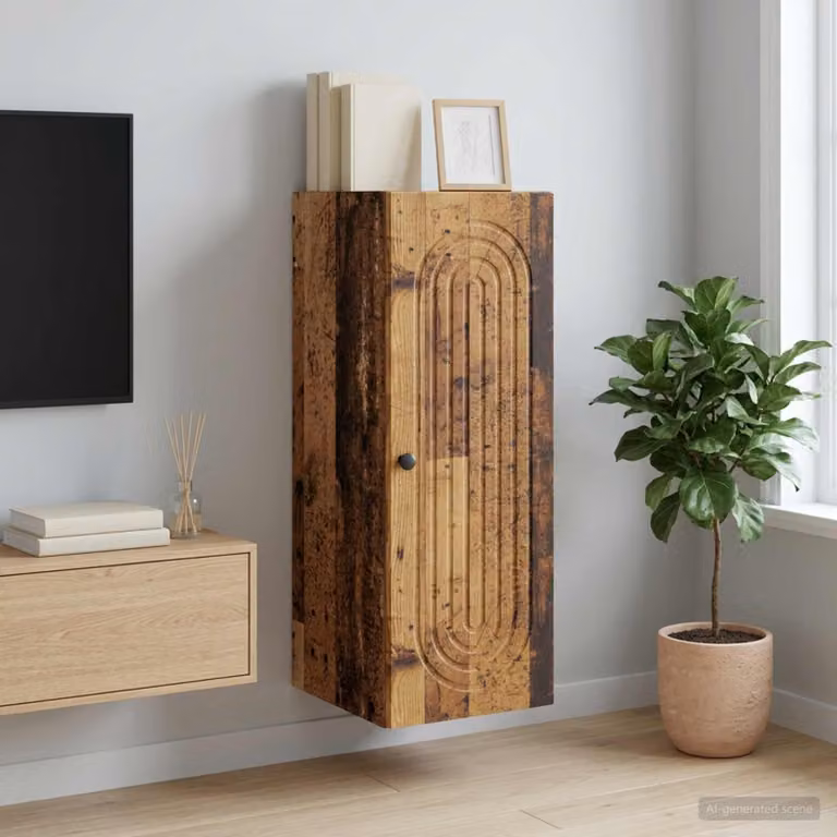 Mobiletto a muro vidaXL in legno marrone vintage con ante a battente e ripiani interni L/P/H: 33 x 34,5 x 90 cm