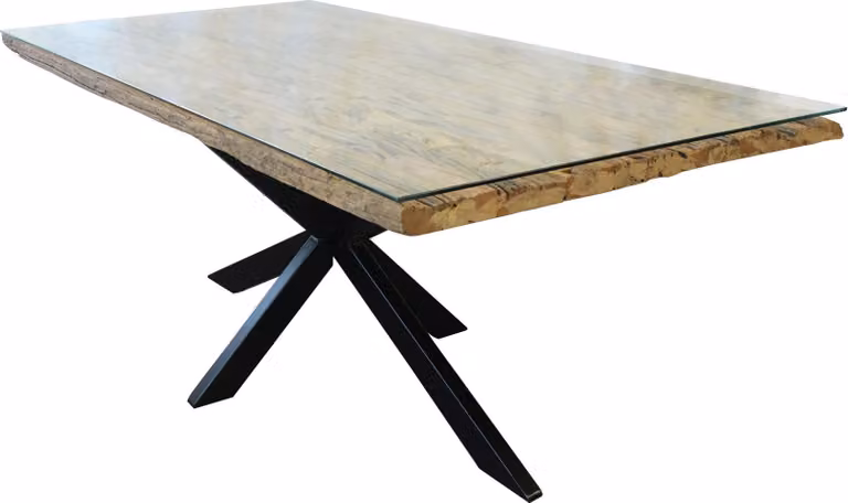 Milani Home - tavolo da pranzo fisso 200 x 100 x 77 cm, legno e vetro, legno naturale e nero