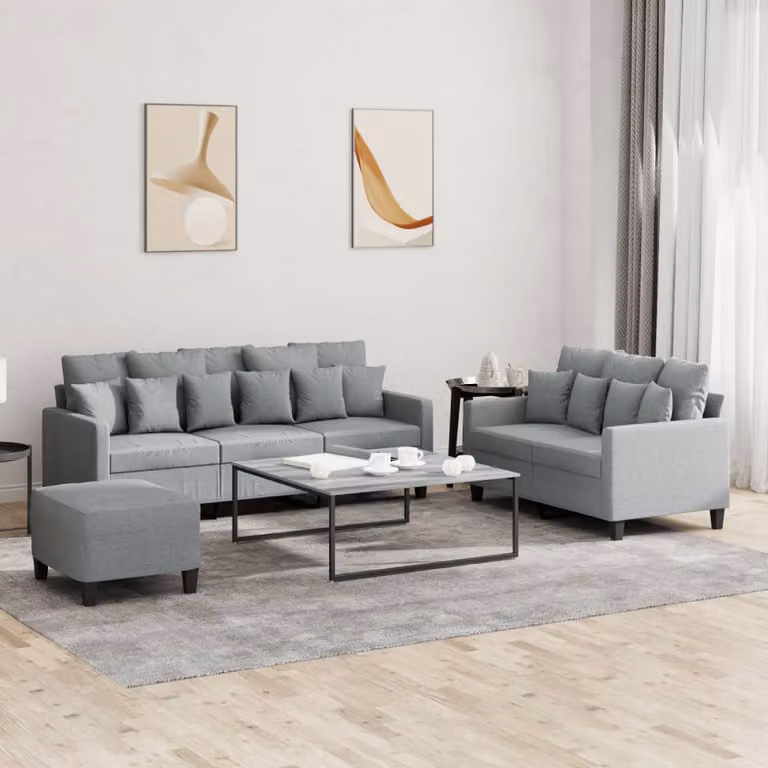 vidaXL Set di Divani 3 pz Moderno in Tessuto Grigio con Cuscini e Pouf
