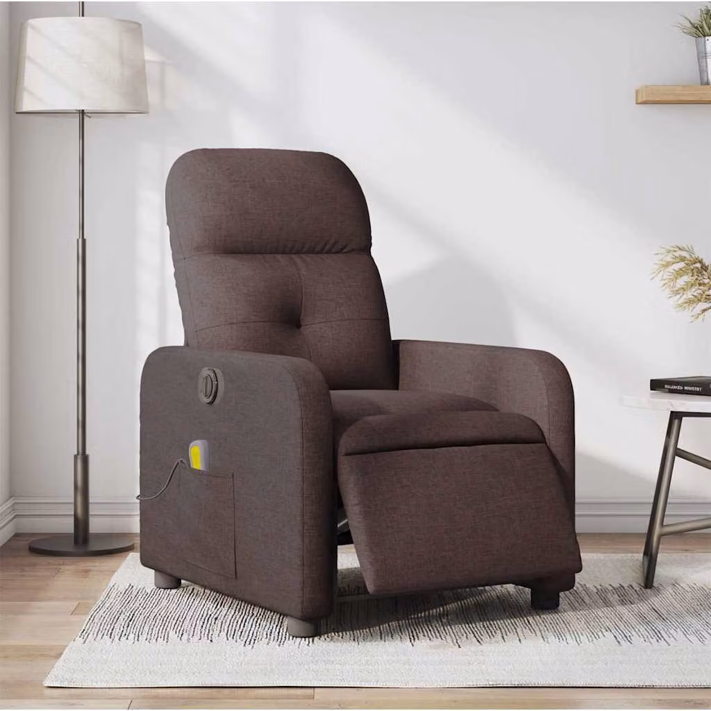 vidaXL Poltrona Massaggio Reclinabile Elettrica in Tessuto Marrone Scuro – 1