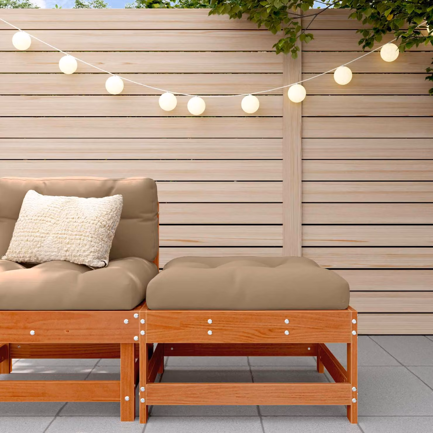 vidaXL Poggiapiedi da giardino in legno di pino con cuscini beige e struttura marrone