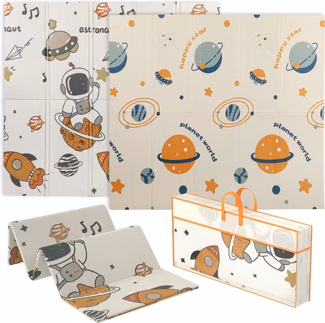 Tappeto per bambini AIYAPLAY a tema spazio, superficie impermeabile in XPE multicolore, L: 196 cm, P: 176 cm, H: 1,5 cm
