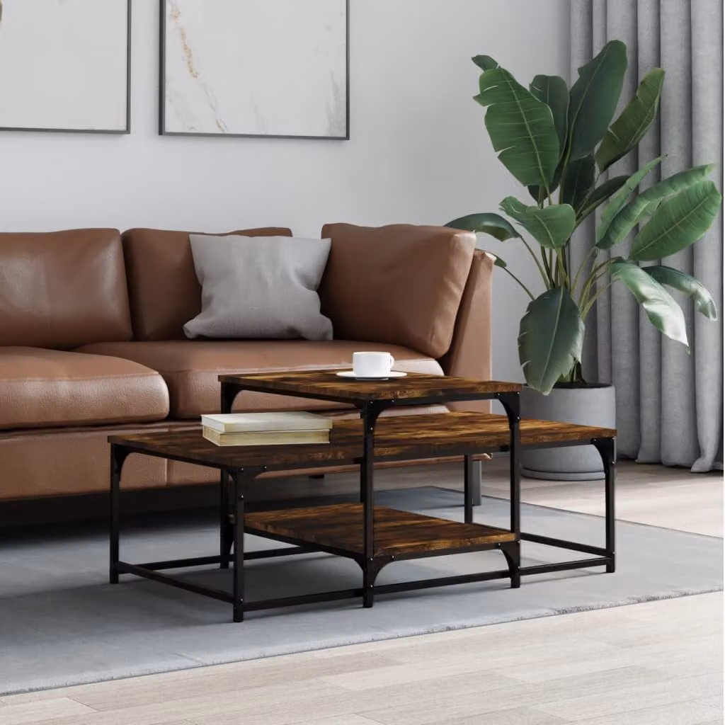 Tavolino da salotto vidaXL in legno e metallo, colore rovere fumo, L 102 x P 60 x H 45 cm