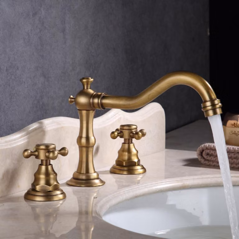 Rubinetto antico per lavabo - Con due manopole - In ottone