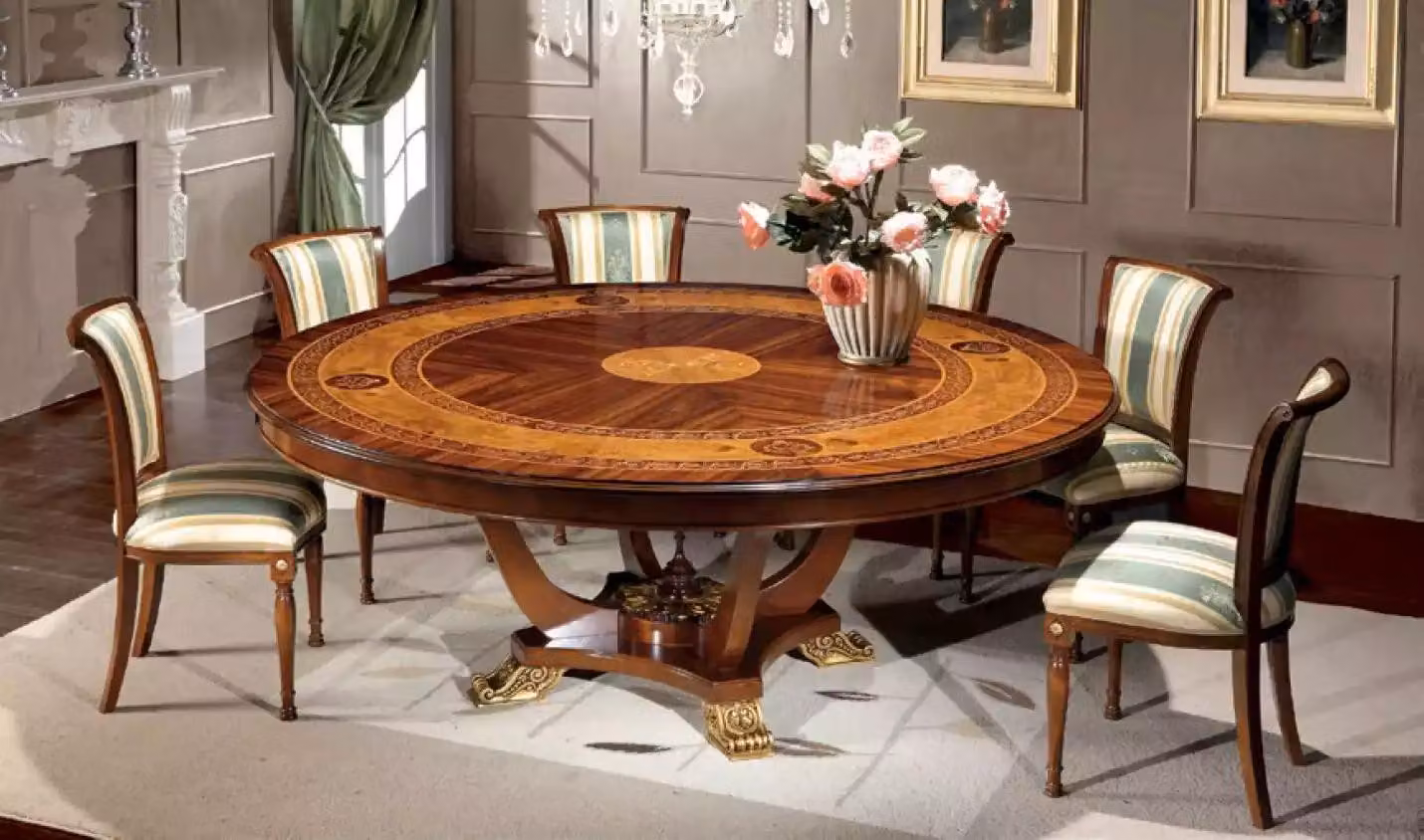 Runde Tisch Holz Tische klassisch Stil Ess Wohn Zimmer Möbel Braun