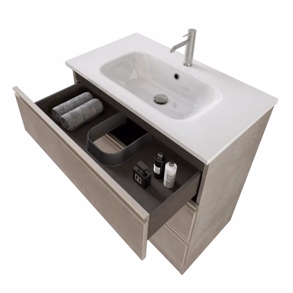 Mobile bagno Master grigio con specchiera a LED e lavabo, L: 80 cm, P: 45 cm, H: 87 cm – 2