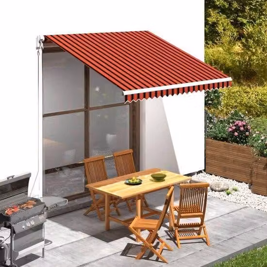 Telo ombreggiante di ricambio 3x2,5 m - A righe arancioni e marroni - In poliestere resistente ai raggi UV e idrorepellente - Con farfalla - Senza telaio - Telo per copertura terrazza