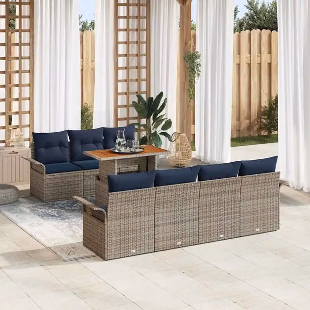Set Divano da Giardino 8 pz grigio e blu navy 3349296