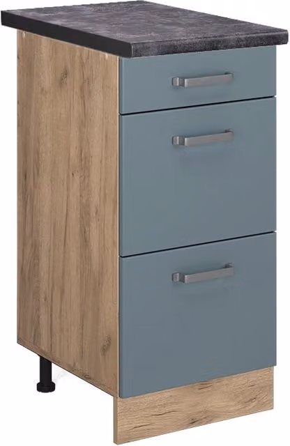 Mobiletto base per cucina R-Line Grigio-blu/Rovere dorato 40 cm con cassetti, PL Antracite Vicco
