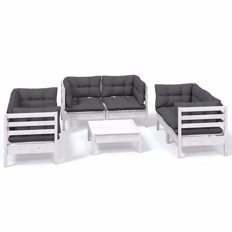 Set Salotto da Giardino 7pz con Cuscini Legno Massello di Pino