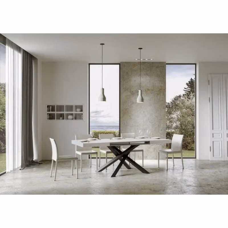 Tavolo allungabile Volantis ITAMOBY con telaio in metallo antracite e piano in bianco frassino, L: 120/380 cm, P: 90 cm – 2