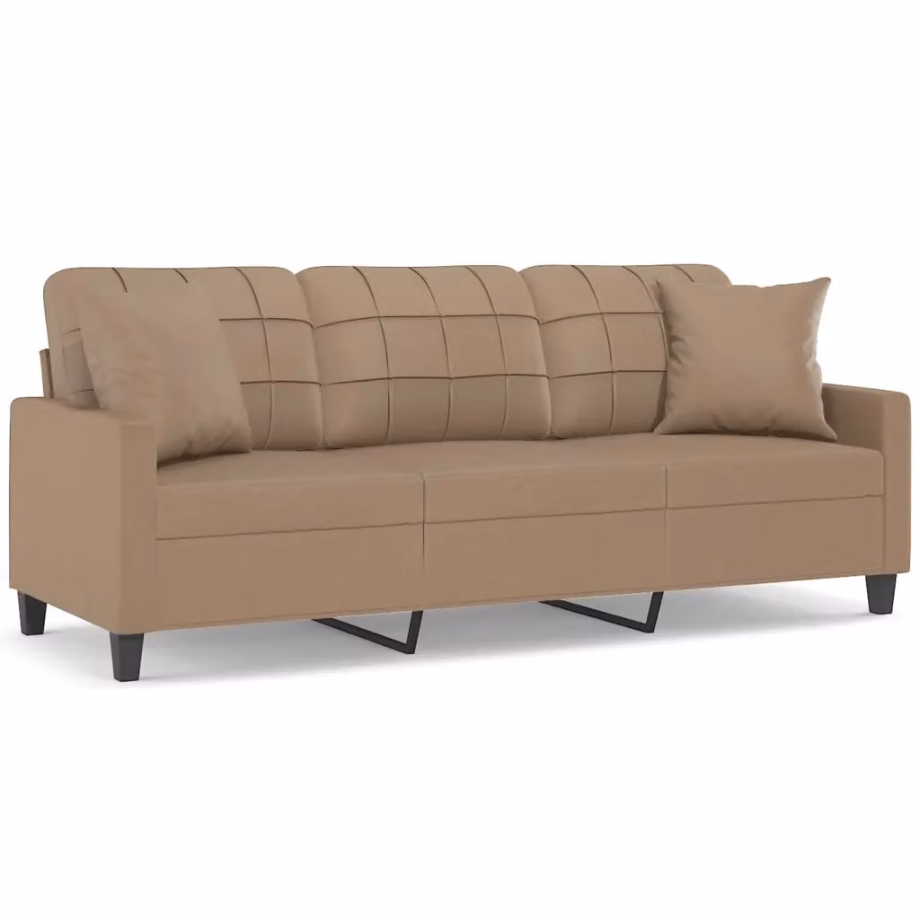 Divano a 3 posti moderno vidaXL in similpelle beige con cuscini e struttura in metallo L: 198 cm, P: 80 cm, H: 77 cm – 2