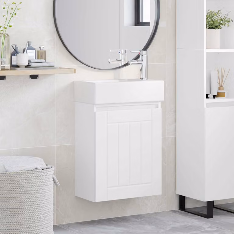Mobile bagno moderno vidaXL con rubinetto Bianco L 45,5 cm, P 25,5 cm, H 84 cm